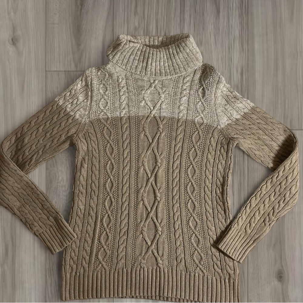 Croft & Barrow Beige Cable Knit Turtleneck Sweater